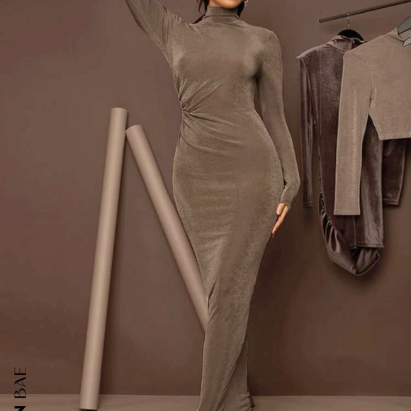 SHEIN BAE High Neck Solid Bodycon Dress new - Picture 10 of 11